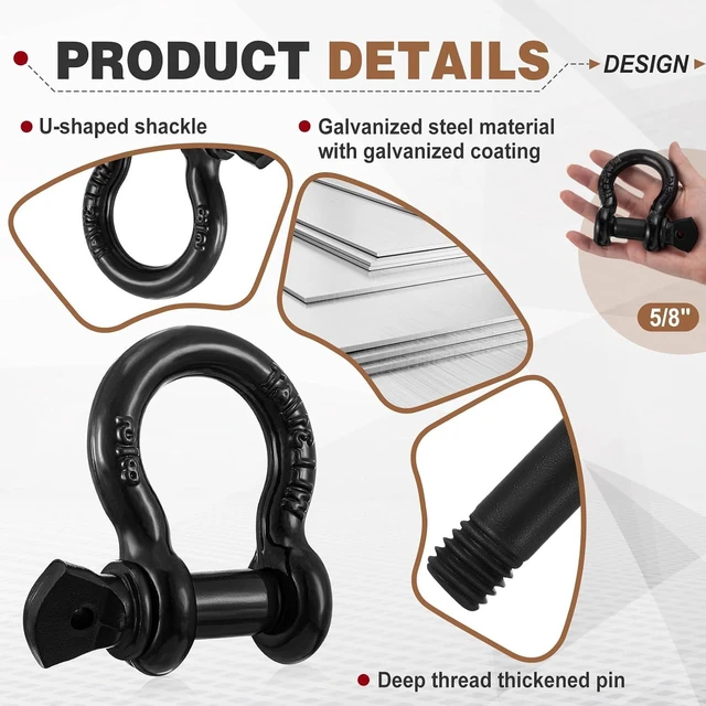 Alt view image 3 of 6 - 12-Pack 5/8" D-Ring Shackles, Heavy Duty Galvanized with Screw Pin for Towing & Recovery