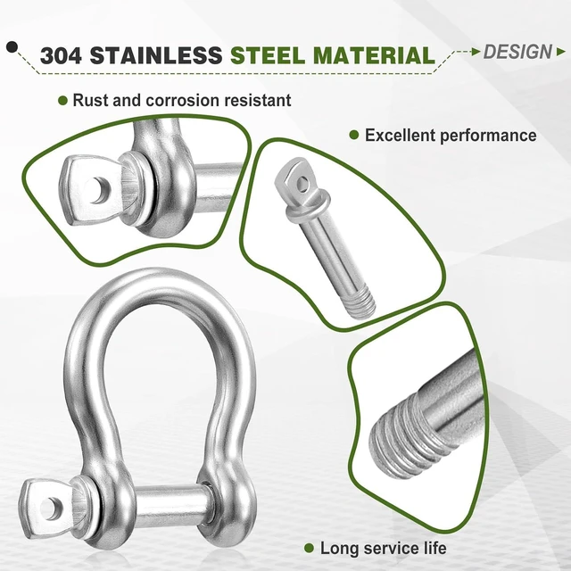 Alt view image 3 of 6 - 100-Pack 1/4" D-Ring Shackles, 3.8 Ton (8377 lb) Break Strength