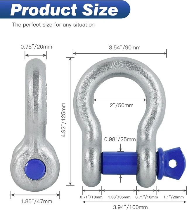 Alt view image 3 of 7 - 4-Pack 3/4" D-Ring Shackles with 7/8" Screw Pin