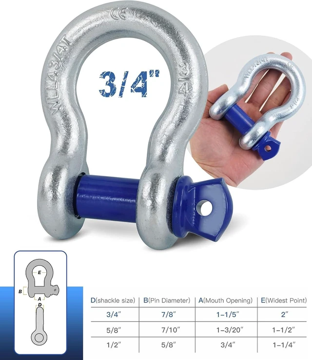 Alt view image 5 of 7 - 4-Pack 3/4" D-Ring Shackles with 7/8" Screw Pin