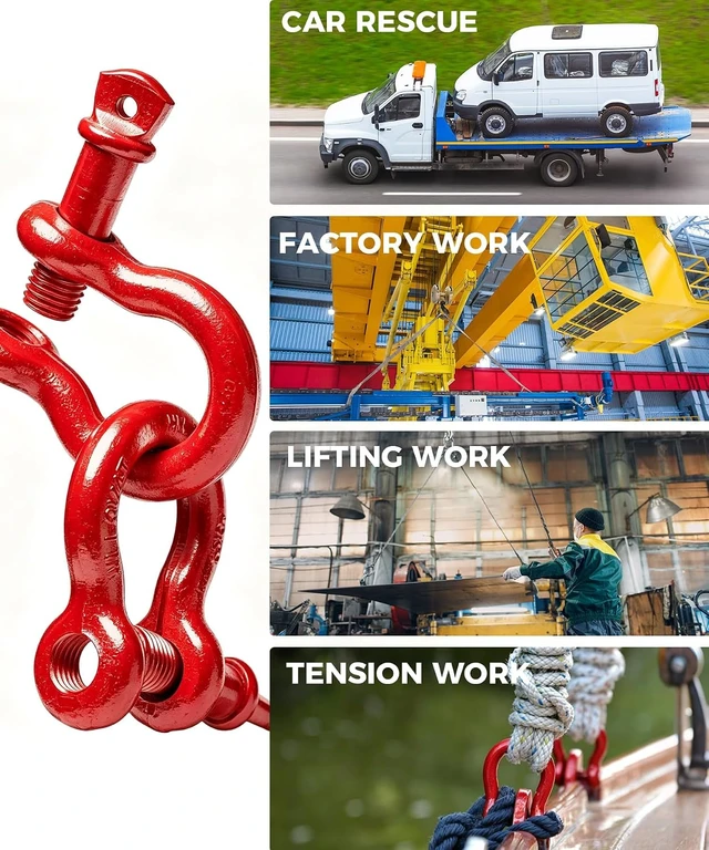Alt view image 2 of 7 - 4-Pack Red 3/4" D-Ring Recovery Shackles with 7/8" Screw Pin