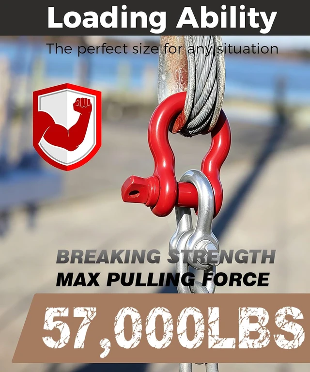Alt view image 4 of 7 - 4-Pack Red 3/4" D-Ring Recovery Shackles with 7/8" Screw Pin