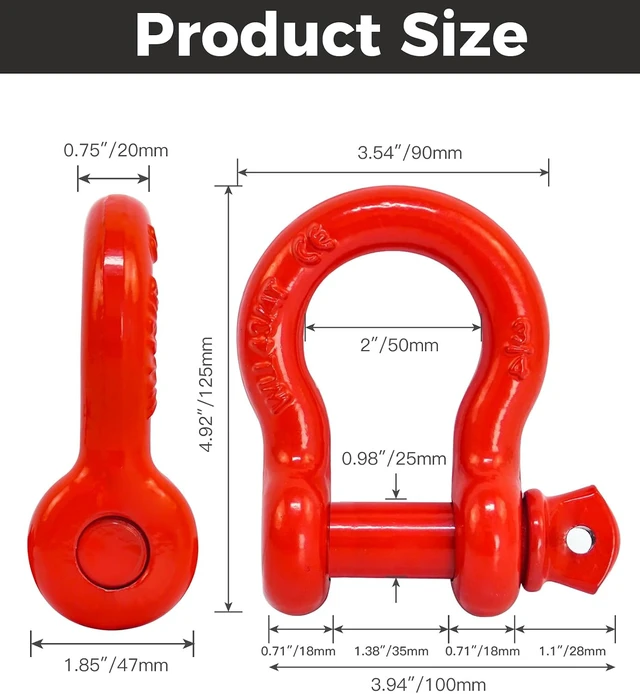 Alt view image 3 of 7 - 4-Pack Red 3/4" D-Ring Recovery Shackles with 7/8" Screw Pin