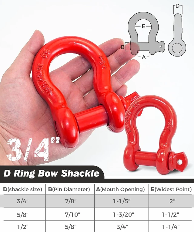 Alt view image 5 of 7 - 4-Pack Red 3/4" D-Ring Recovery Shackles with 7/8" Screw Pin