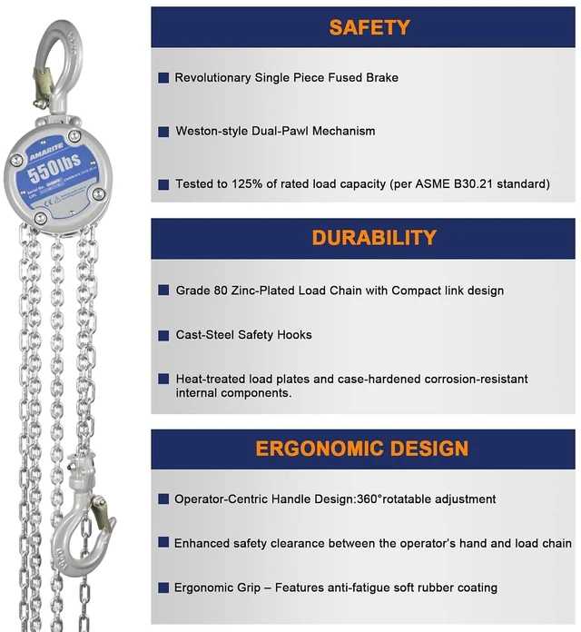 Alt view image 3 of 7 - Mini 1/4 Ton Chain Hoist, 550 lb, 10ft Lift, 8.9" Headroom