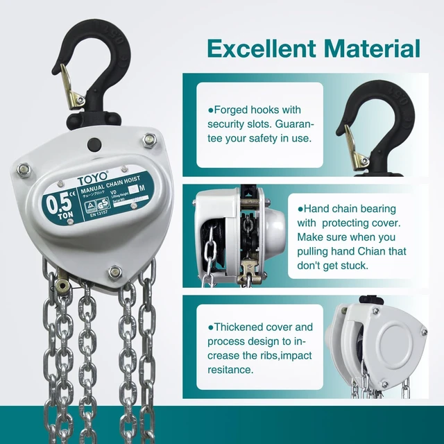 Alt view image 4 of 6 - 1100lb 0.5 Ton Manual Chain Block Hoist, 10ft Lift with 2 Heavy Duty Hooks