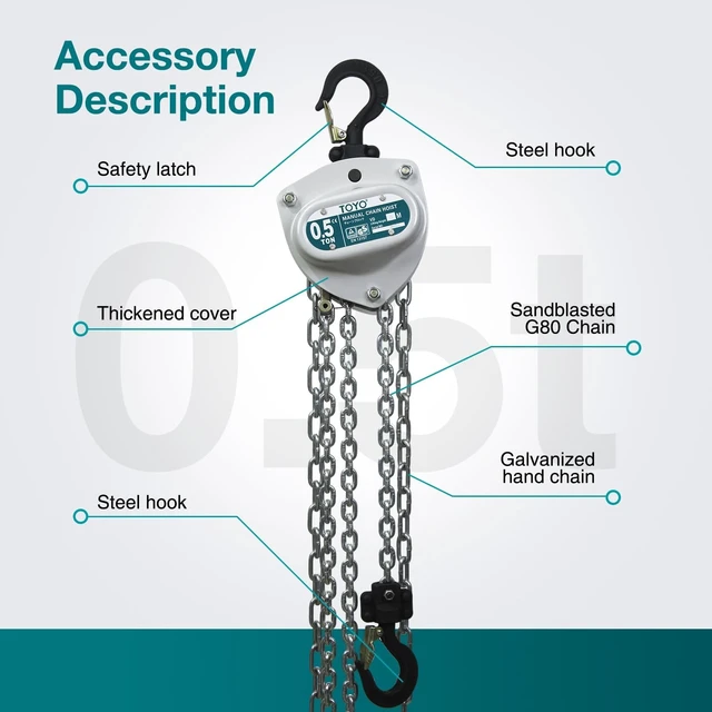Alt view image 6 of 6 - 1100lb 0.5 Ton Manual Chain Block Hoist, 10ft Lift with 2 Heavy Duty Hooks