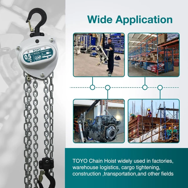 Alt view image 2 of 6 - 1100lb 0.5 Ton Manual Chain Block Hoist, 10ft Lift with 2 Heavy Duty Hooks