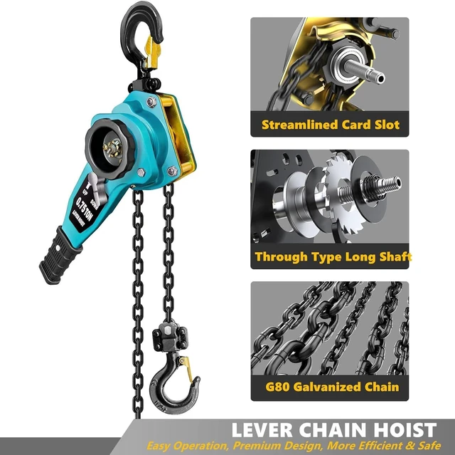 Alt view image 4 of 7 - 3/4 Ton 1650 lb Manual Lever Chain Hoist, 5ft Ratchet Puller