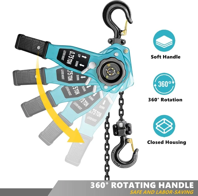 Alt view image 5 of 7 - 3/4 Ton 1650 lb Manual Lever Chain Hoist, 5ft Ratchet Puller