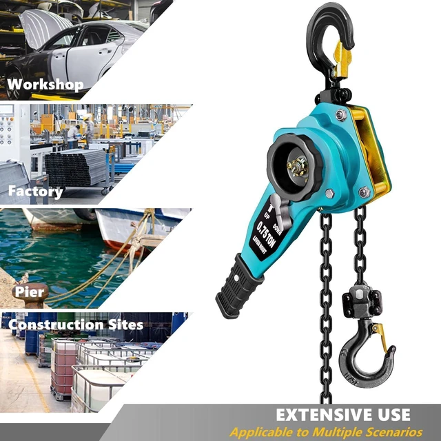 Alt view image 6 of 7 - 3/4 Ton 1650 lb Manual Lever Chain Hoist, 5ft Ratchet Puller