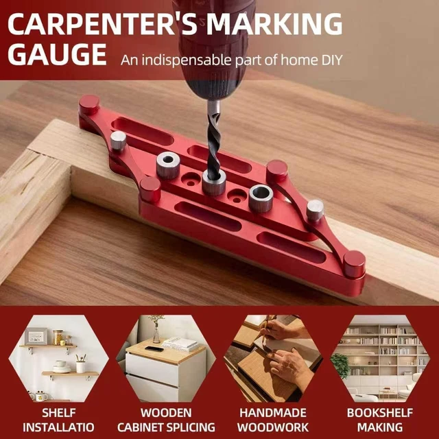 Alt view image 5 of 7 - Self-Centering Doweling Jig with Interchangeable Rods, Woodworking Hole Drill Guide