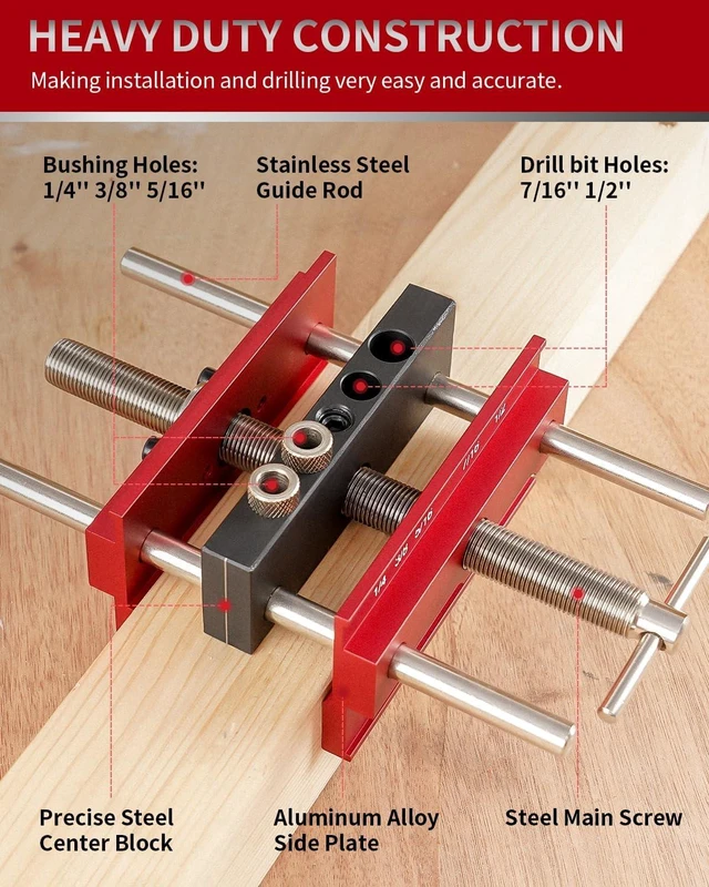 Alt view image 4 of 7 - 6.7" Self-Centering Doweling Jig for Straight Holes, Red