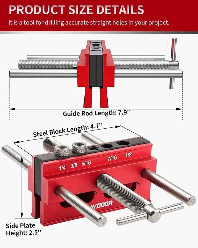 Alt view image 6 of 7 - 6.7" Self-Centering Doweling Jig for Straight Holes, Red