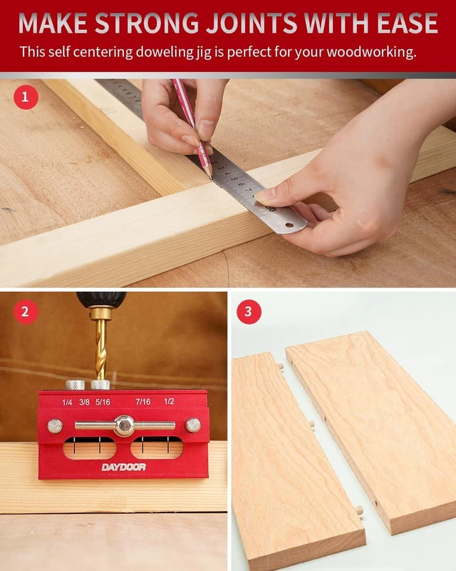 Alt view image 7 of 7 - 6.7" Self-Centering Doweling Jig for Straight Holes, Red