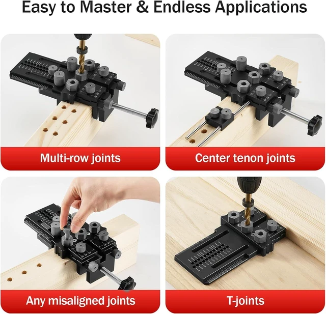 Alt view image 7 of 7 - Woodworking Dowel Jig Kit with 1/4/3/8/1/2" Bushings & Bits, Quick Clamp for Cabinet & Furniture