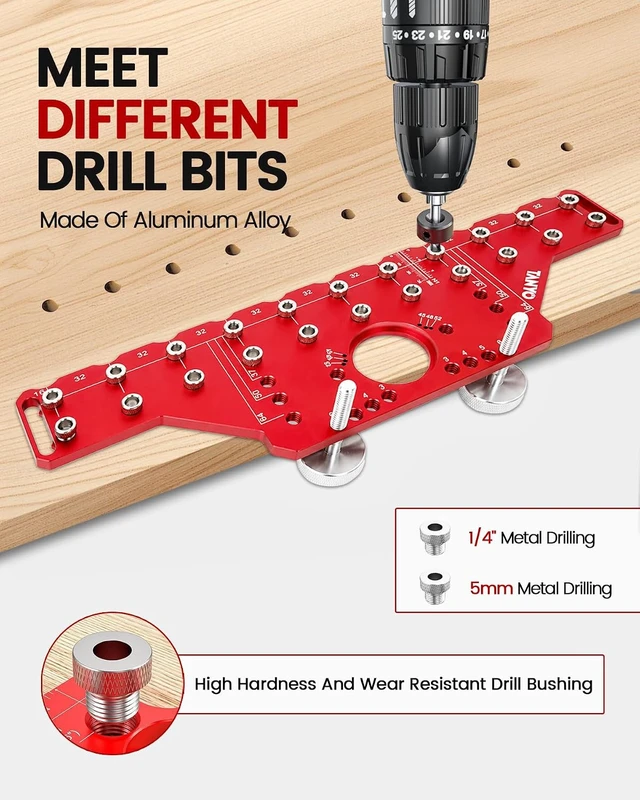 Alt view image 2 of 7 - 2-in-1 Shelf Pin & Hinge Jig with 35mm Drill Bits for Cabinet Hardware