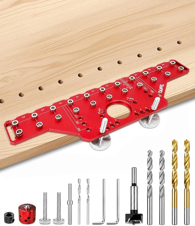 Main image of 2-in-1 Shelf Pin & Hinge Jig with 35mm Drill Bits for Cabinet Hardware