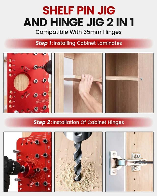 Alt view image 7 of 7 - 2-in-1 Shelf Pin & Hinge Jig with 35mm Drill Bits for Cabinet Hardware
