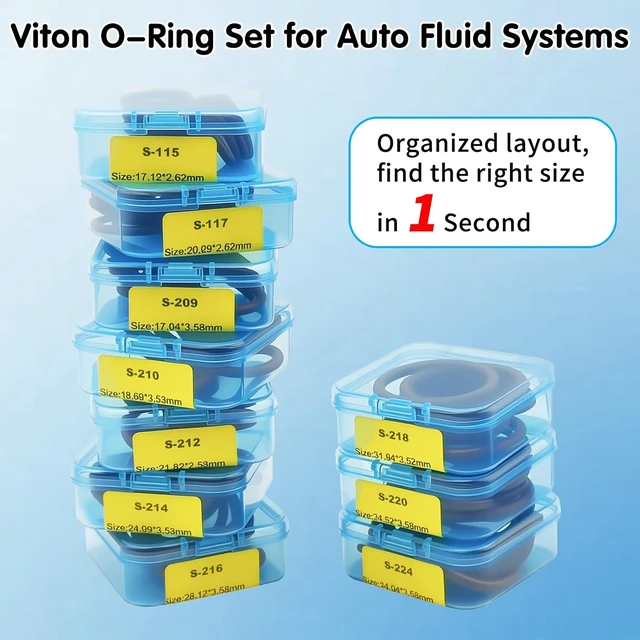 Alt view image 4 of 7 - 300-Piece FKM Viton O-Ring Kit, 22 Sizes SAE for Auto Fluid Systems, Oil Resistant