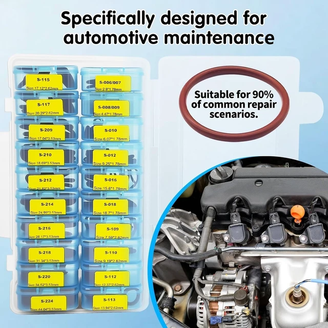 Alt view image 5 of 7 - 300-Piece FKM Viton O-Ring Kit, 22 Sizes SAE for Auto Fluid Systems, Oil Resistant