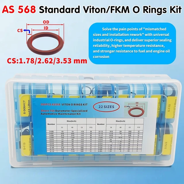 Alt view image 7 of 7 - 300-Piece FKM Viton O-Ring Kit, 22 Sizes SAE for Auto Fluid Systems, Oil Resistant