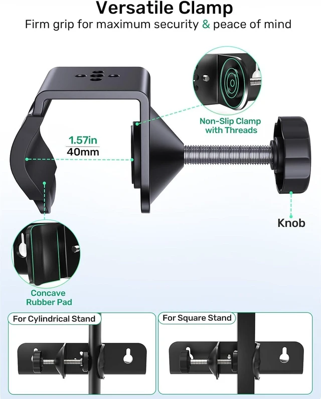 Alt view image 4 of 7 - Double Microphone Holder for 2 Handheld Mics, Clamp on Stand/Desk or Wall