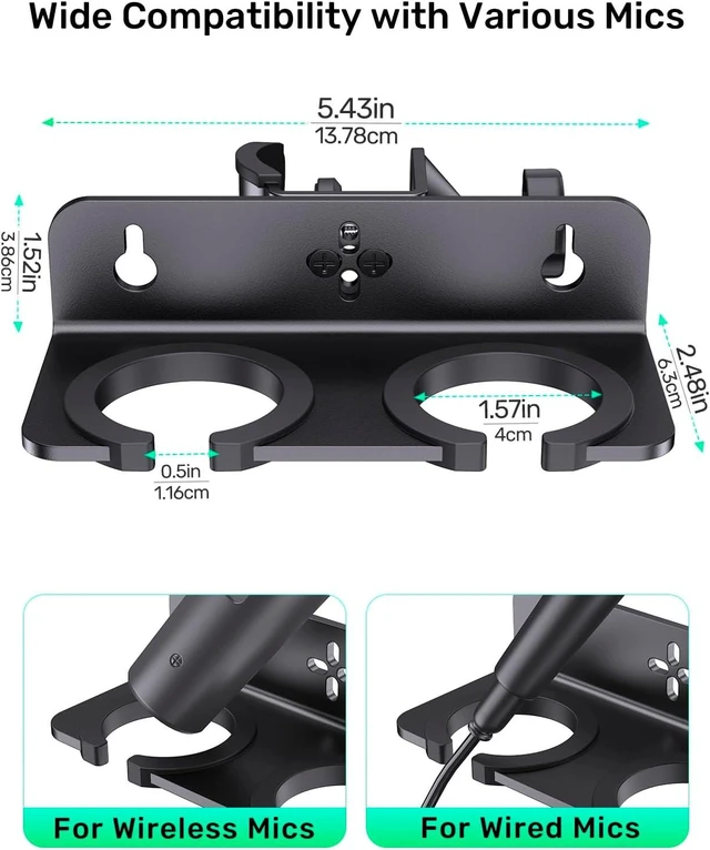 Alt view image 5 of 7 - Double Microphone Holder for 2 Handheld Mics, Clamp on Stand/Desk or Wall