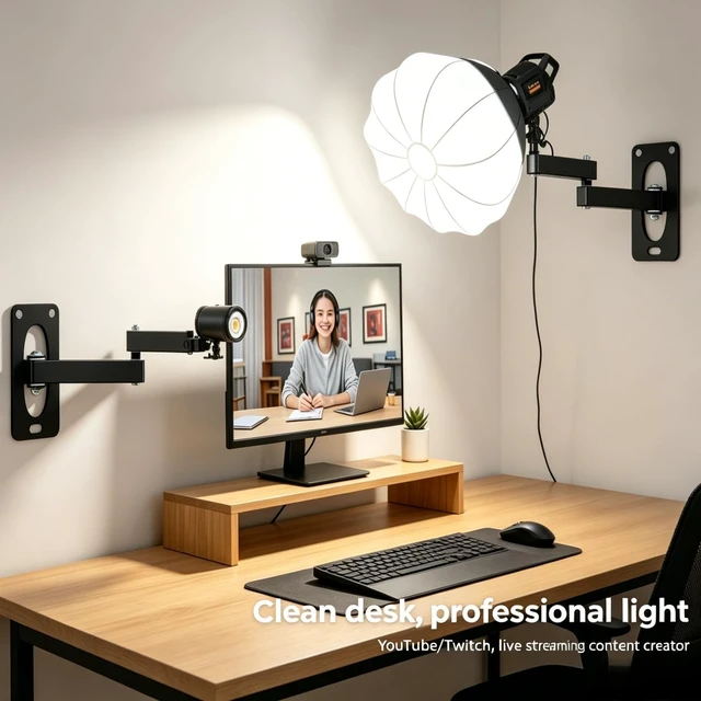 Alt view image 6 of 7 - Wall Mount Boom Arm for Ring Light, Studio Light & Mic, 180° Swivel, Heavy Duty Aluminum, 12" Extension