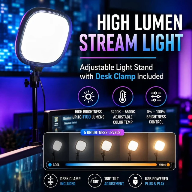 Alt view image 5 of 6 - Deluxe Live Streaming Kit with 2K 60fps Webcam, Cardioid Mic & LED Light for YouTube & Podcast