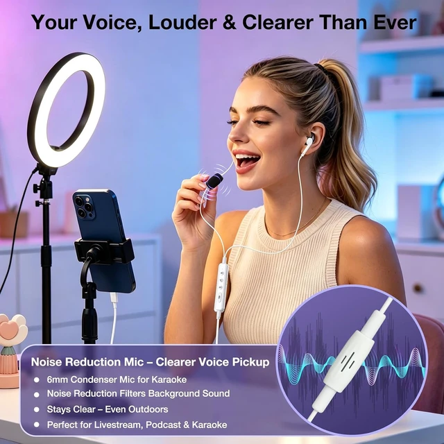 Alt view image 3 of 7 - KM08 Live Streaming & Karaoke Headset with Mic, Voice Changer & Sound Effects
