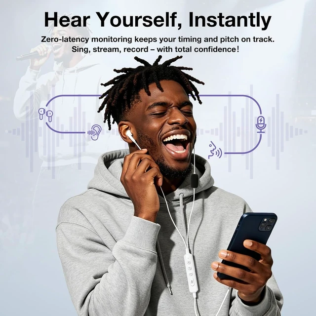 Alt view image 5 of 7 - KM08 Live Streaming & Karaoke Headset with Mic, Voice Changer & Sound Effects