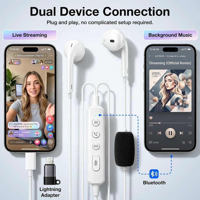 Alt view image 6 of 7 - KM08 Live Streaming & Karaoke Headset with Mic, Voice Changer & Sound Effects