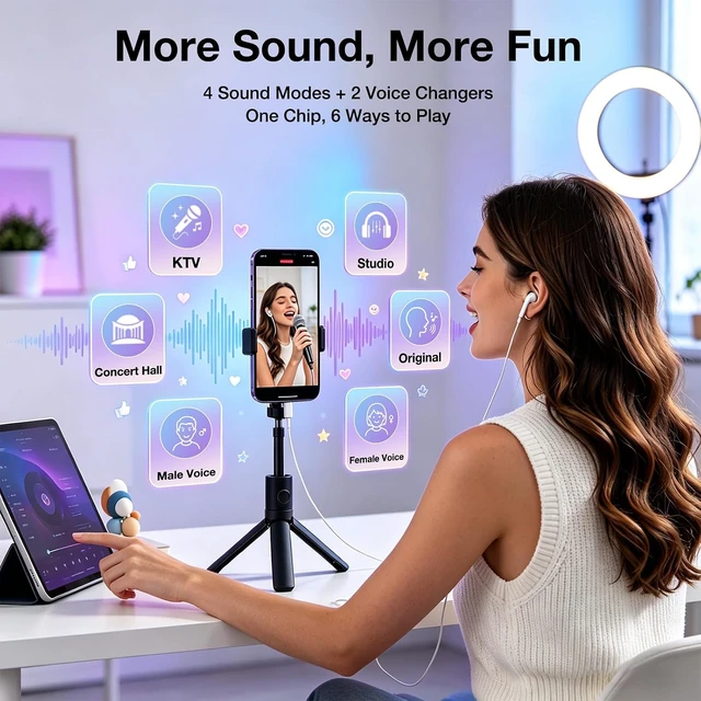 Alt view image 4 of 7 - KM08 Live Streaming & Karaoke Headset with Mic, Voice Changer & Sound Effects