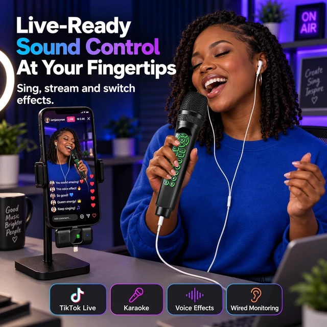 Alt view image 2 of 7 - MC9 Online Karaoke Microphone for Phone & PC, Live Streaming Set
