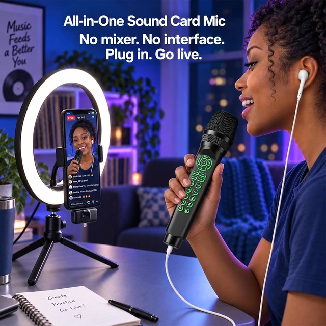 Alt view image 3 of 7 - MC9 Online Karaoke Microphone for Phone & PC, Live Streaming Set