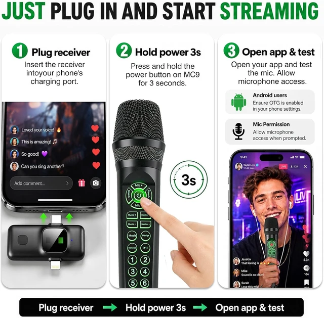 Alt view image 4 of 7 - MC9 Online Karaoke Microphone for Phone & PC, Live Streaming Set