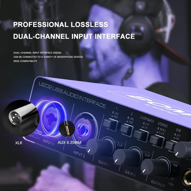 Alt view image 3 of 7 - USB Audio Interface with XLR/48V Phantom Power, 32-Bit/192kHz for Guitar, Vocal & Podcast (U202P)