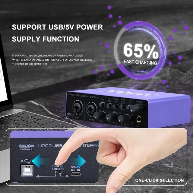 Alt view image 4 of 7 - USB Audio Interface with XLR/48V Phantom Power, 32-Bit/192kHz for Guitar, Vocal & Podcast (U202P)