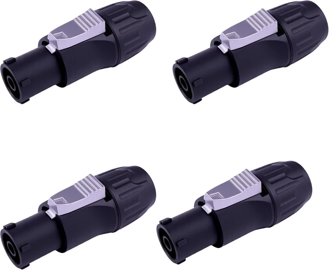 Main image of 4-Pack IP65 PowerCON Waterproof Connector, 20A 250V for DJ, Stage & Sound, Black