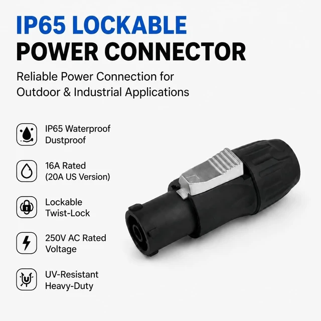 Alt view image 2 of 7 - 4-Pack IP65 PowerCON Waterproof Connector, 20A 250V for DJ, Stage & Sound, Black