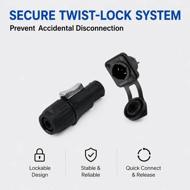 Alt view image 6 of 7 - 4-Pack IP65 PowerCON Waterproof Connector, 20A 250V for DJ, Stage & Sound, Black