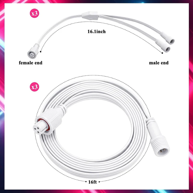 Alt view image 2 of 6 - 4-Pack 16ft Extension Cable, Compatible with Govee, White