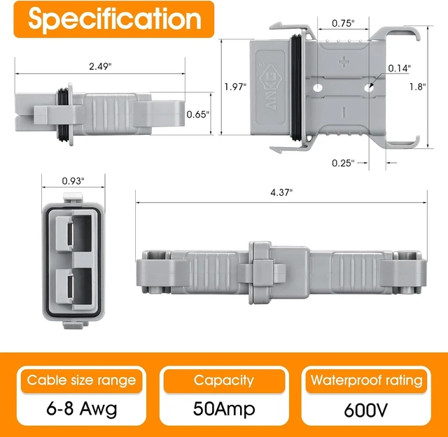 Alt view image 2 of 6 - 4-Pair IP68 Waterproof Battery Quick Connect, 50A 6-8 Gauge