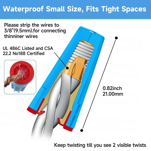 Alt view image 3 of 7 - 100-Pack Waterproof Wire Connectors, 22-14 AWG for Landscape Light & Irrigation