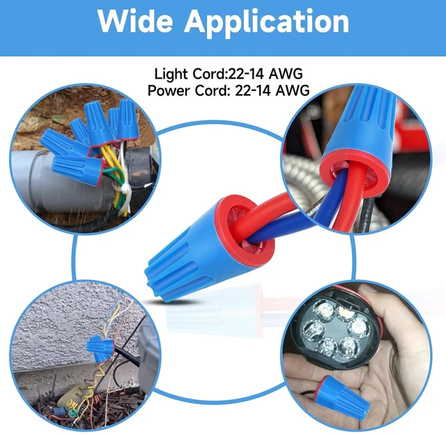 Alt view image 7 of 7 - 100-Pack Waterproof Wire Connectors, 22-14 AWG for Landscape Light & Irrigation