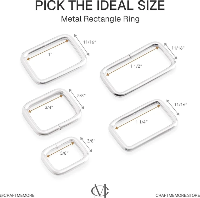 Alt view image 3 of 7 - 100-Pack 1" Metal Rectangle Buckle Ring for Strap, Bag, Belt & Purse, Gold