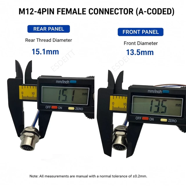 Alt view image 4 of 6 - 5-Pack M12 4-Pin Female Panel Connector, IP67 Waterproof Bulkhead with 20cm Pigtail