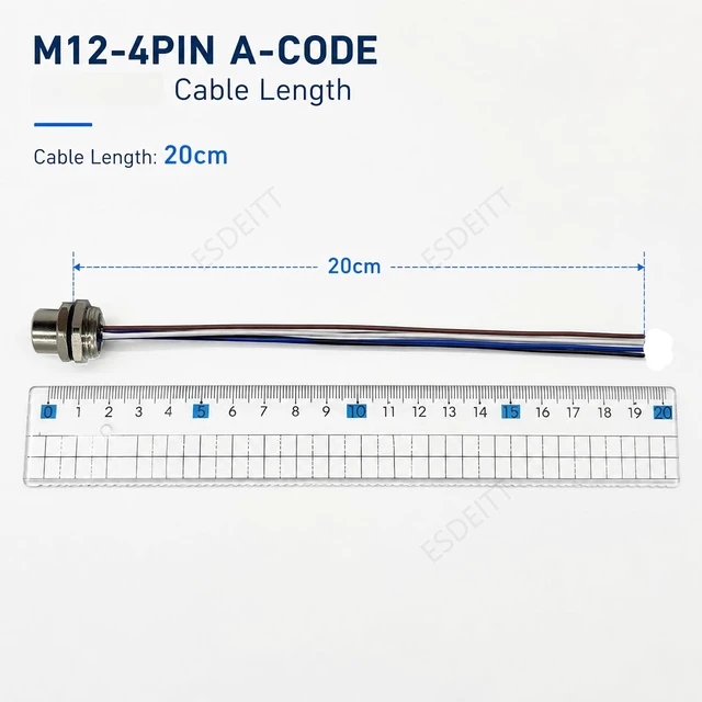Alt view image 6 of 6 - 5-Pack M12 4-Pin Female Panel Connector, IP67 Waterproof Bulkhead with 20cm Pigtail