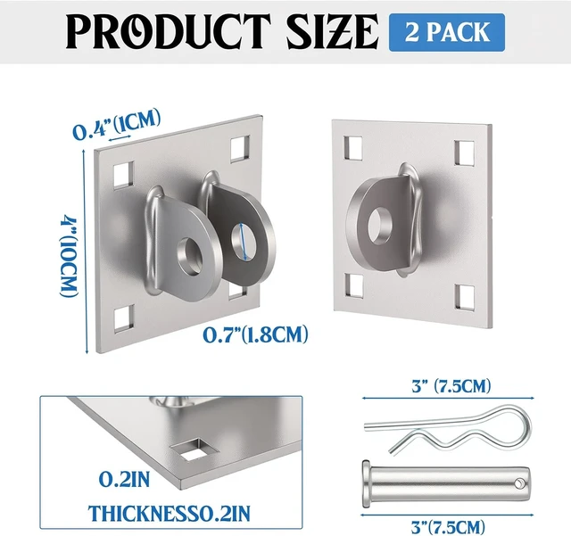 Alt view image 2 of 7 - 2-Pack Floating Dock Hinge Connector Kit, 3/4" Hole with T-Style Backer Plate, Steel